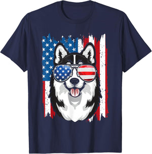 Husky 4th of July Men Siberian Husky Dog Love Owner Huskies T-Shirt - T-Shirt | Navy