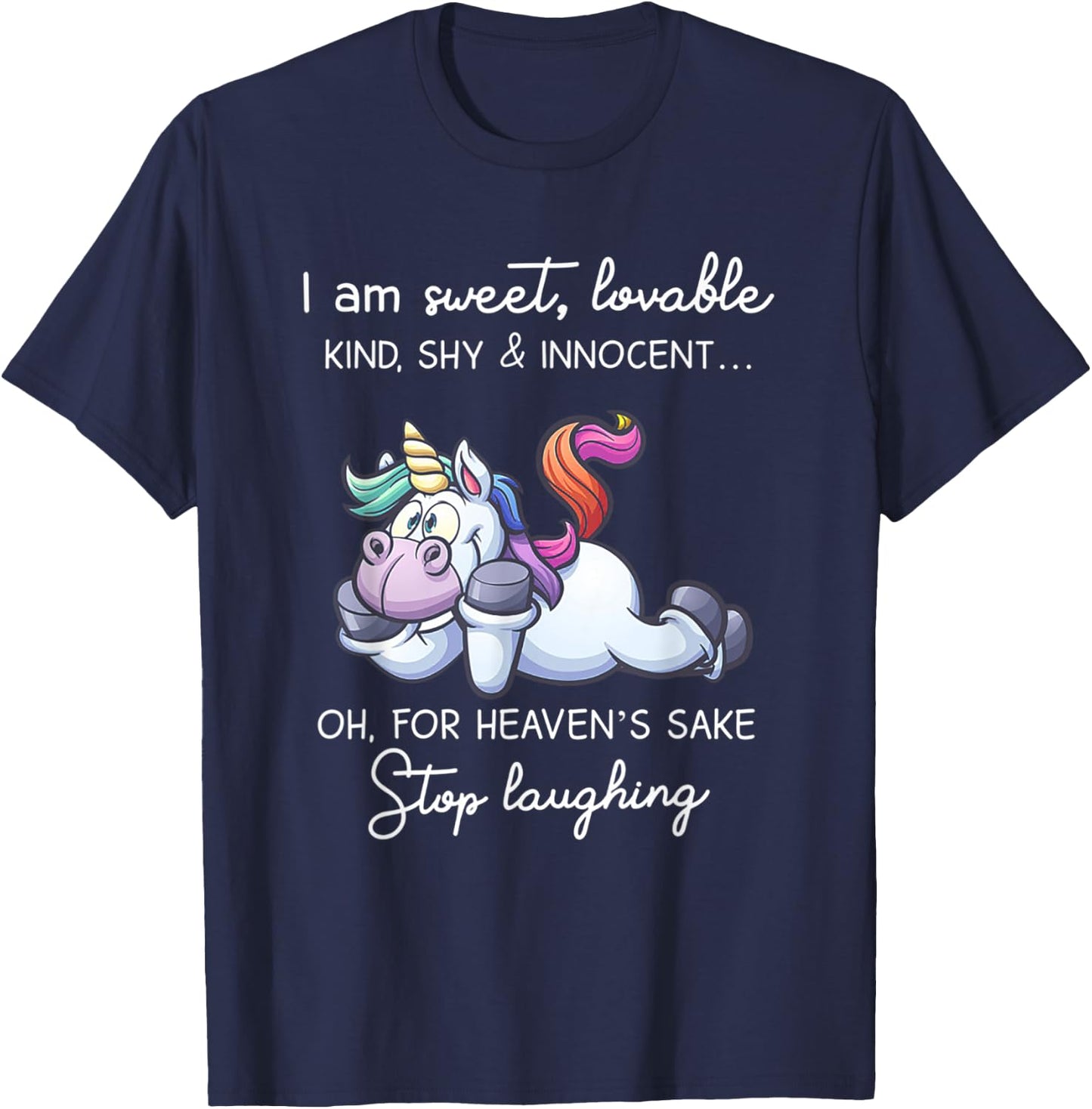 Unicorn I'm Sweet Lovable Kind Shy & Innocent T-Shirt - T-Shirt | Navy