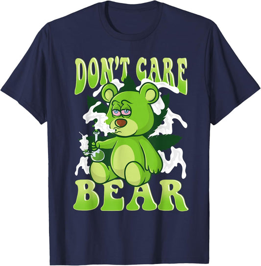Stoned Bear Smoking Weed Holding Bong Don't Care Marijuana T-Shirt - T-Shirt | Navy