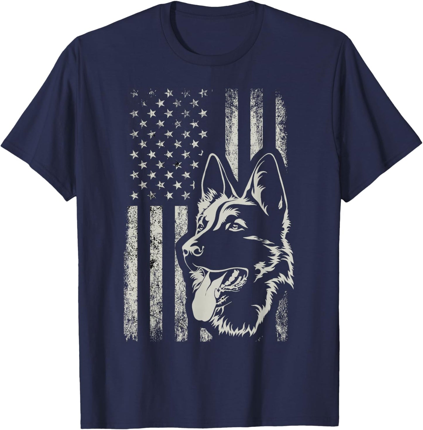 Patriotic German Shepherd American Flag 4th of July Shepherd T-Shirt - T-Shirt | Navy