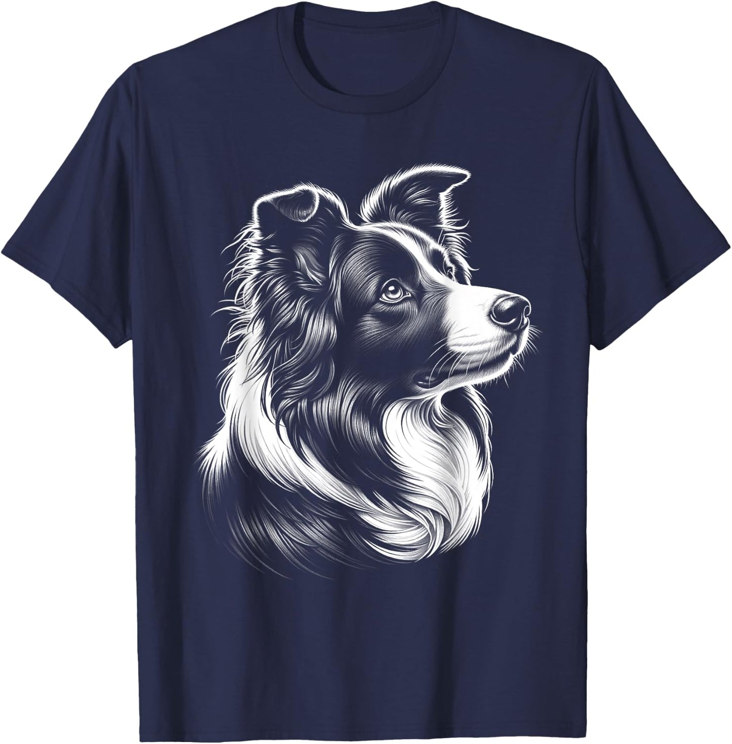Cute Border Collie Head as a Chic Portrait from the Side T-Shirt - T-Shirt | Navy