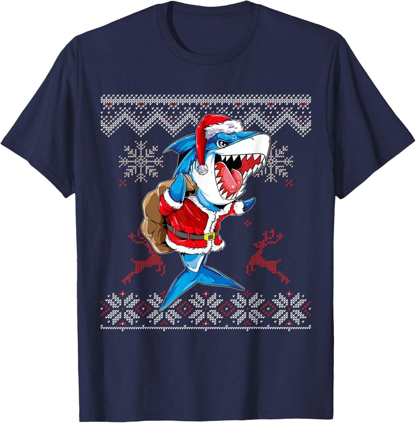 Christmas Shark Jawlly Santa Merry Xmas Sharkmas Baking T-Shirt - T-Shirt | Navy