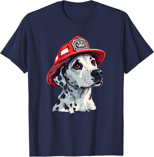 Dalmatian Firehouse Dog Firefighter Hat Fireman Dog T-Shirt - T-Shirt | Navy