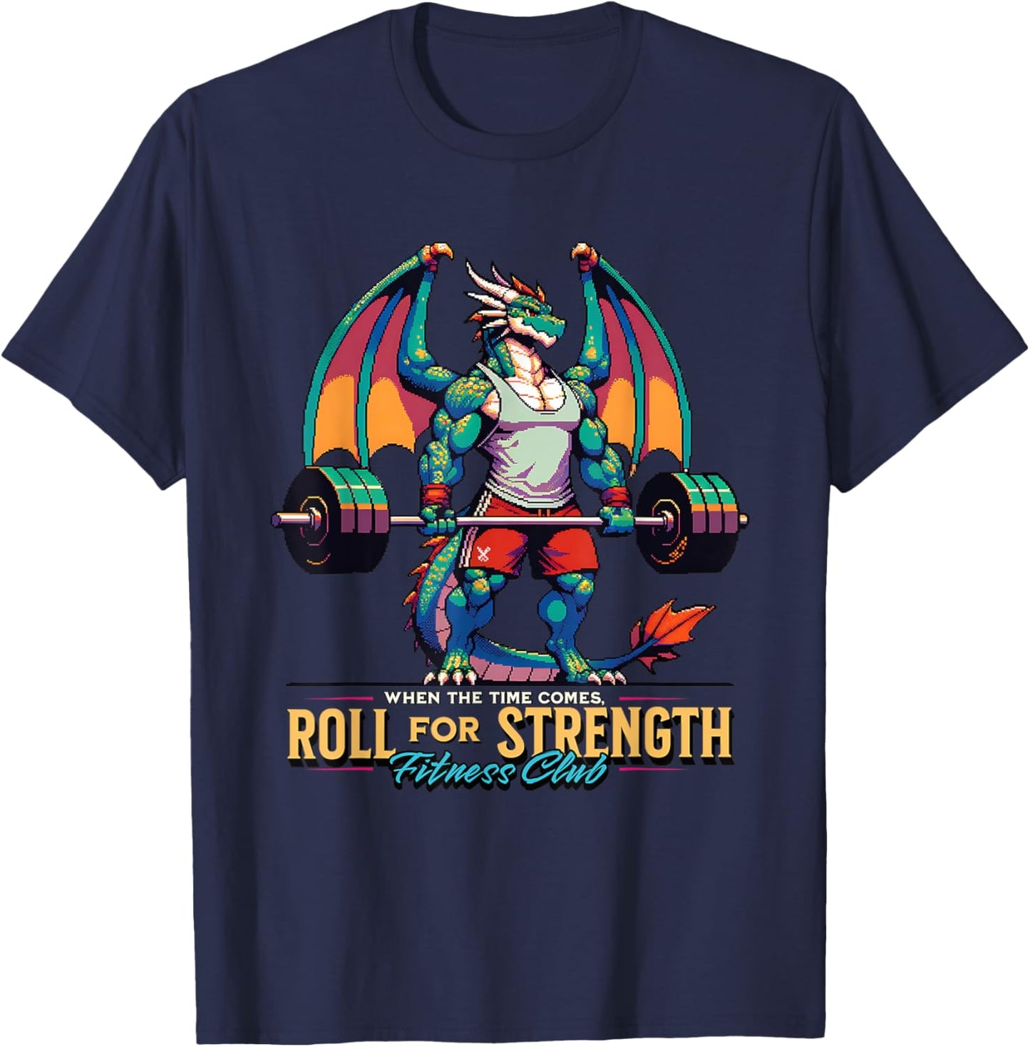 Roll for Strength Gym TTRPG Roleplaying Cool Workout Pixel T-Shirt - T-Shirt | Navy