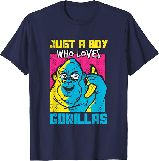 Just A Boy Who Loves Gorillas T-Shirt - T-Shirt | Navy