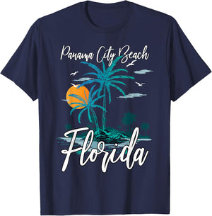 Family Vacation Retro Sunset Florida Panama City Beach Men Women Girls Kids T-Shirt - T-Shirt | Navy