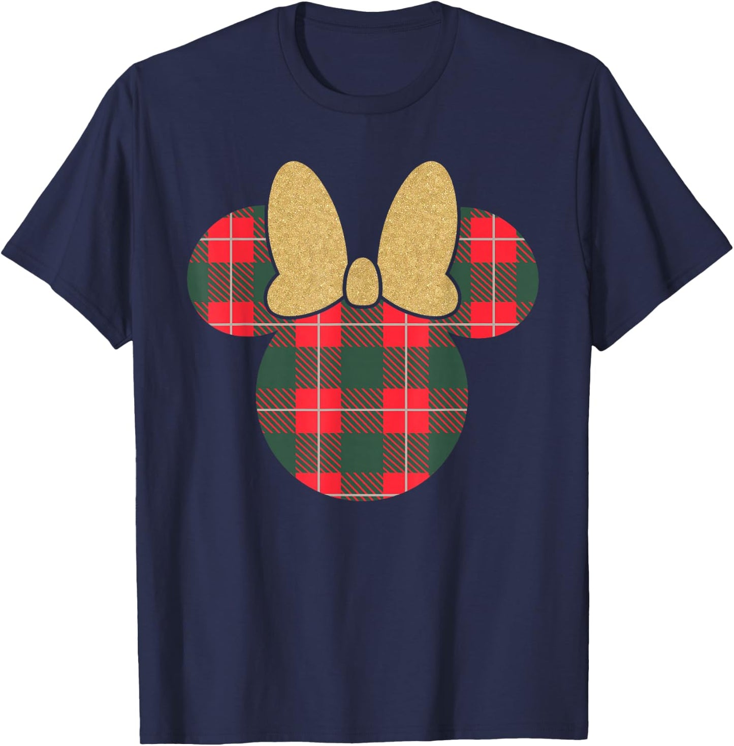 Disney Minnie Mouse Icon Holiday Plaid & Gold Bow T-Shirt - T-Shirt | Navy