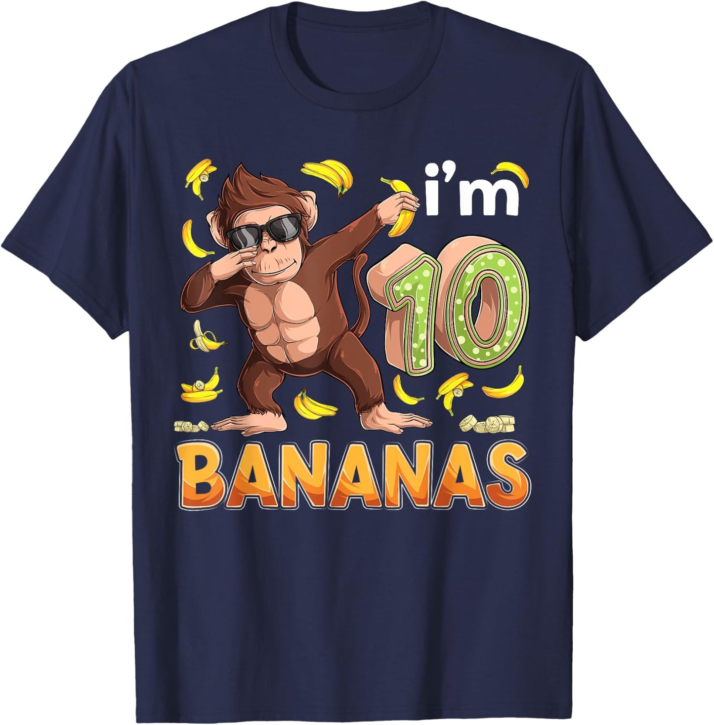 10 Year Old Monkey Birthday Safari Jungle Animal 10th B-day T-Shirt - T-Shirt | Navy
