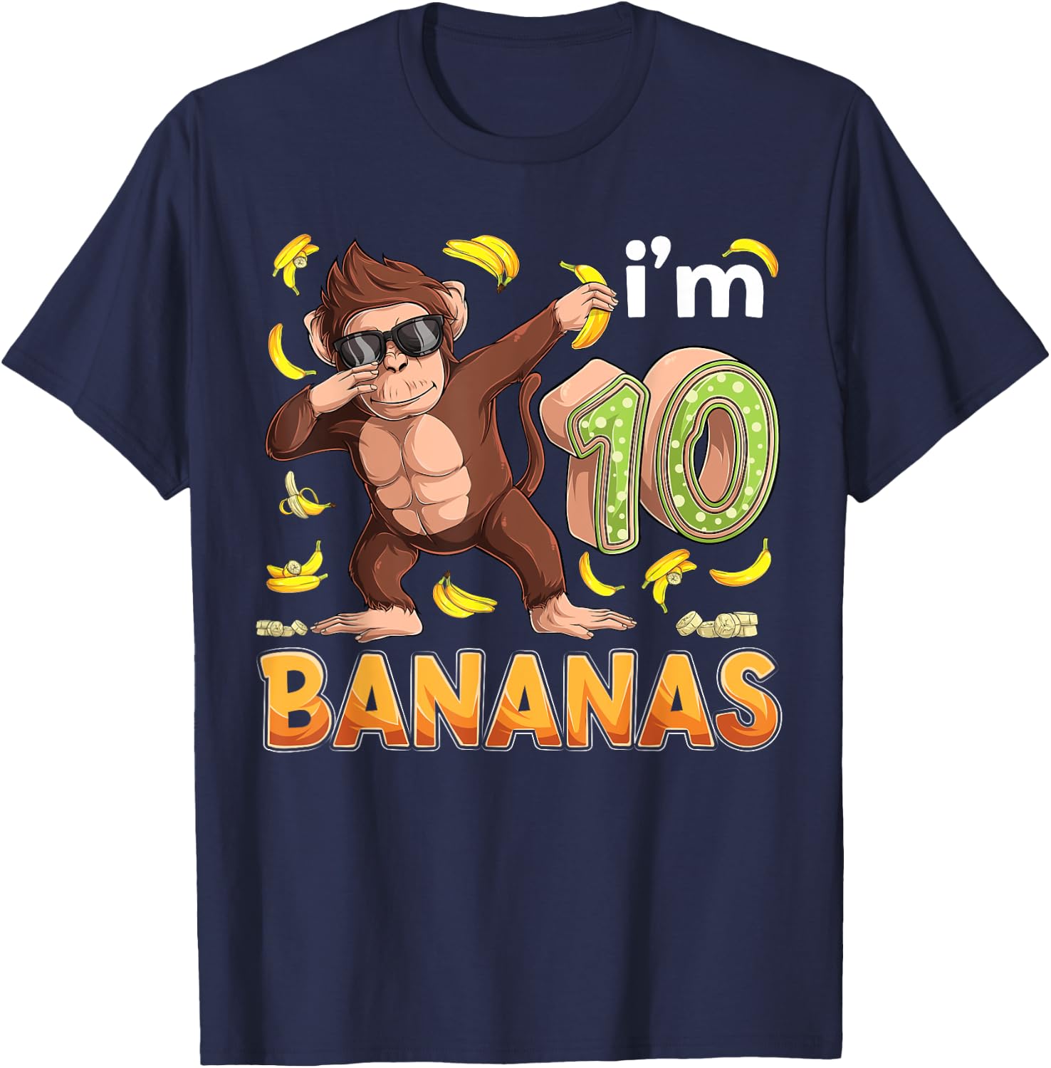 10 Year Old Monkey Birthday Safari Jungle Animal 10th B-day T-Shirt - T-Shirt | Navy