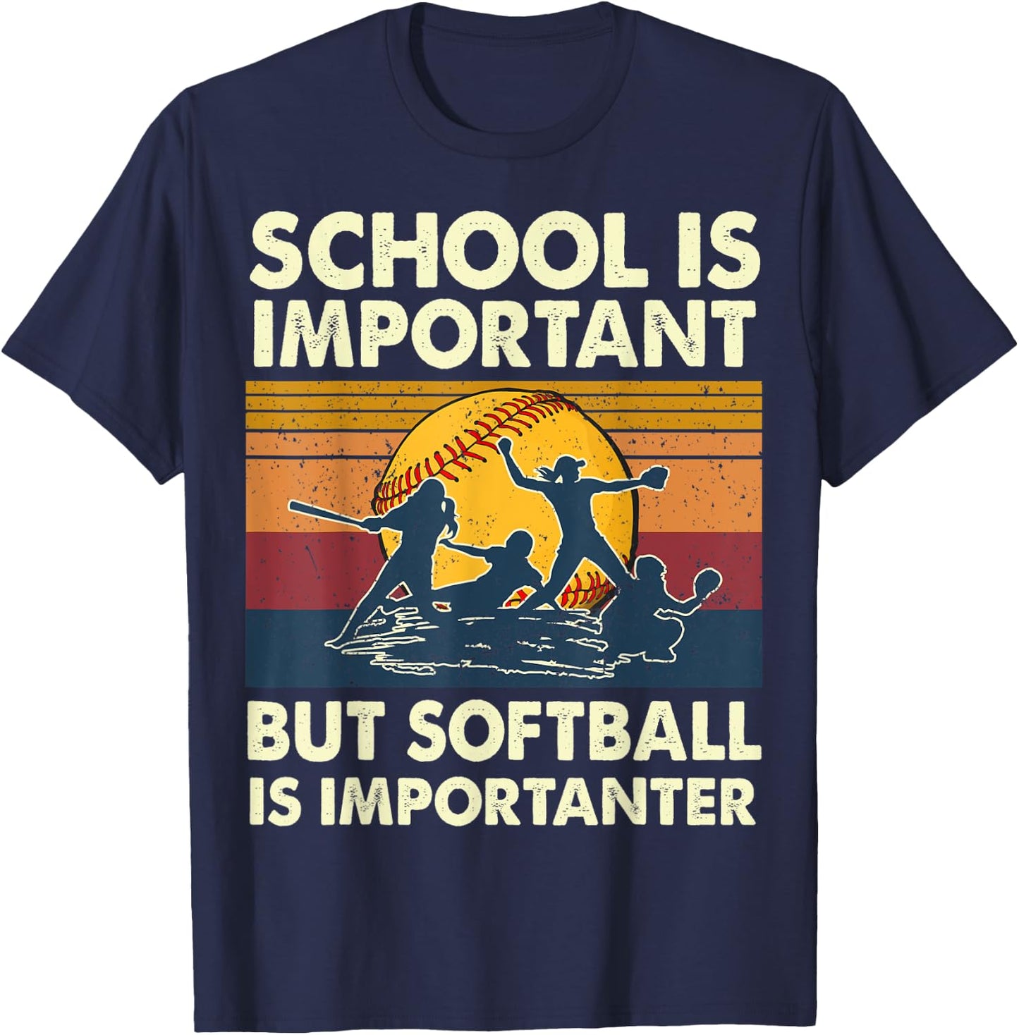 School Is Important But Softball Is Importanter Funny Player T-Shirt - T-Shirt | Navy