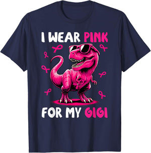 I Wear Pink For My Gigi T-rex Dinosaur Breast Cancer T-Shirt - T-Shirt | Navy