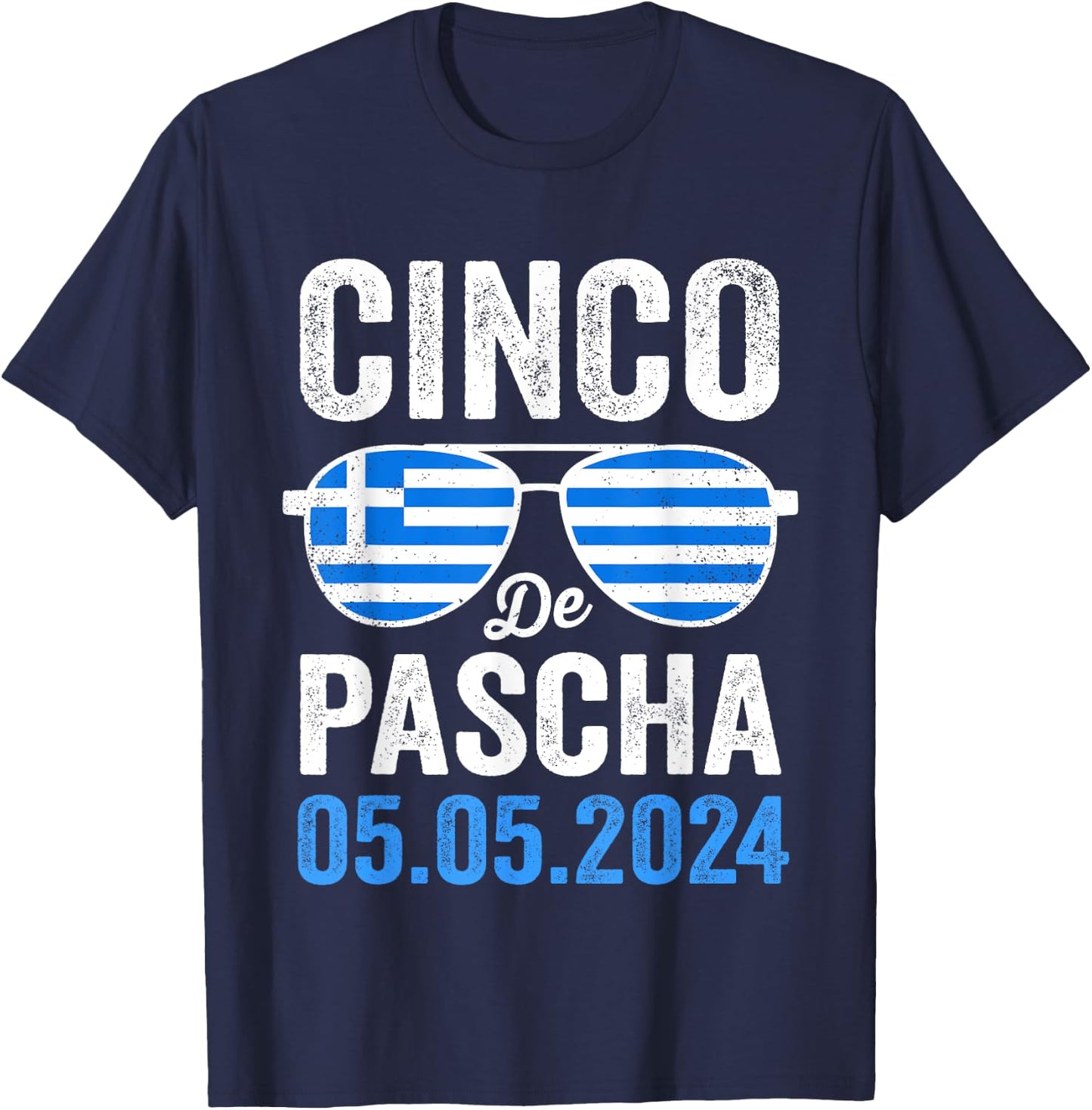 Cinco De Pascha Greece Flag Funny Greek Easter Cinco de Mayo T-Shirt - T-Shirt | Navy