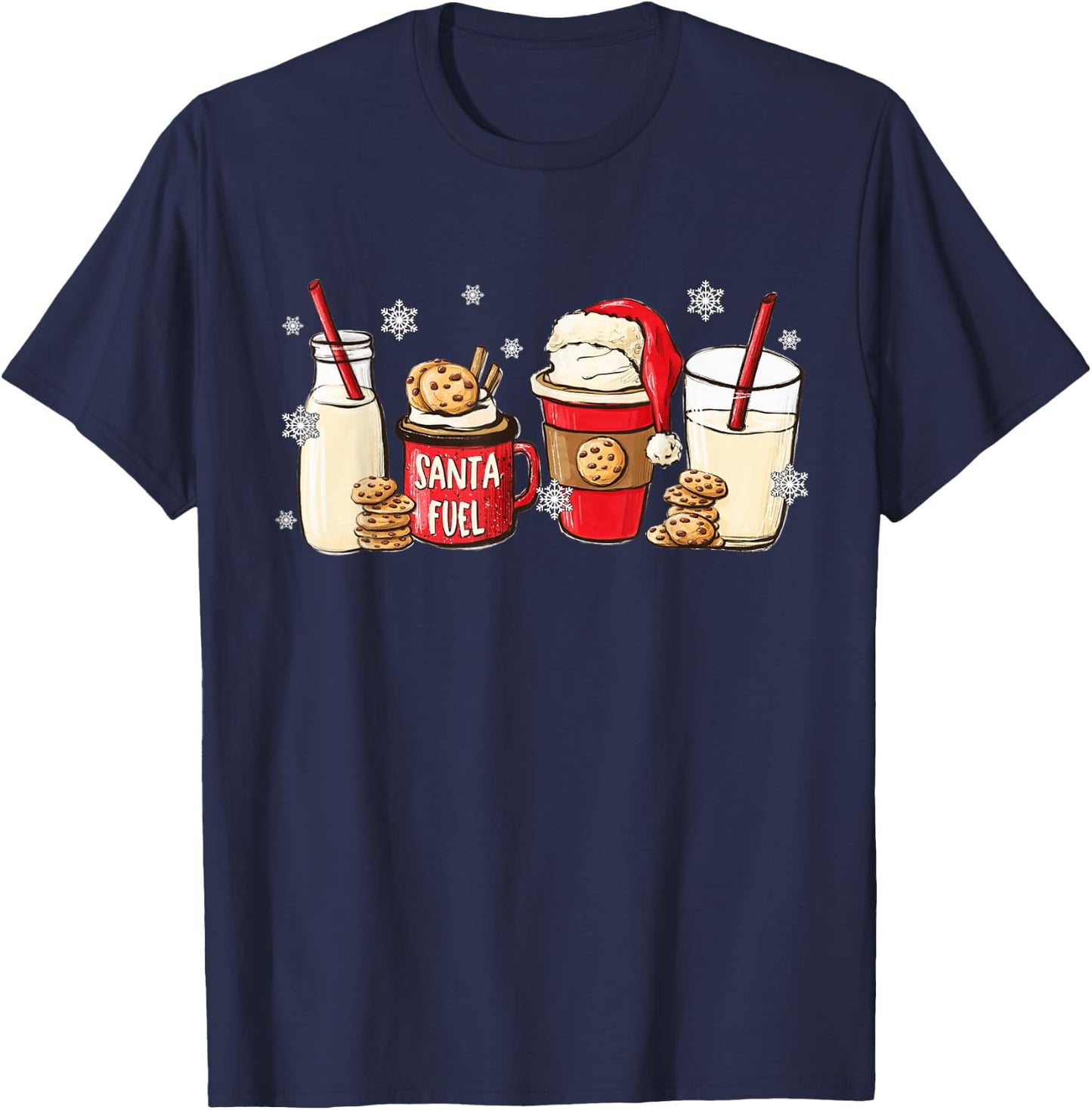 Funny Santa Fuel Christmas Milk Iced Latte Snow Cookies Xmas T-Shirt - T-Shirt | Navy