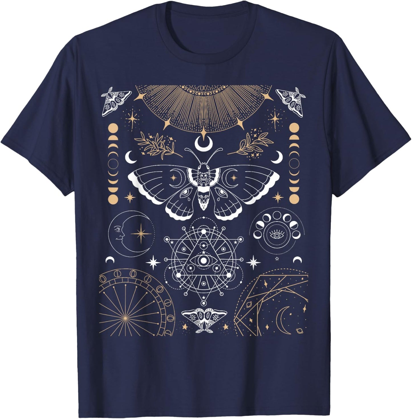 Luna Moth Moon Phases Witchy Dark Academia Aesthetic Occult T-Shirt - T-Shirt | Navy