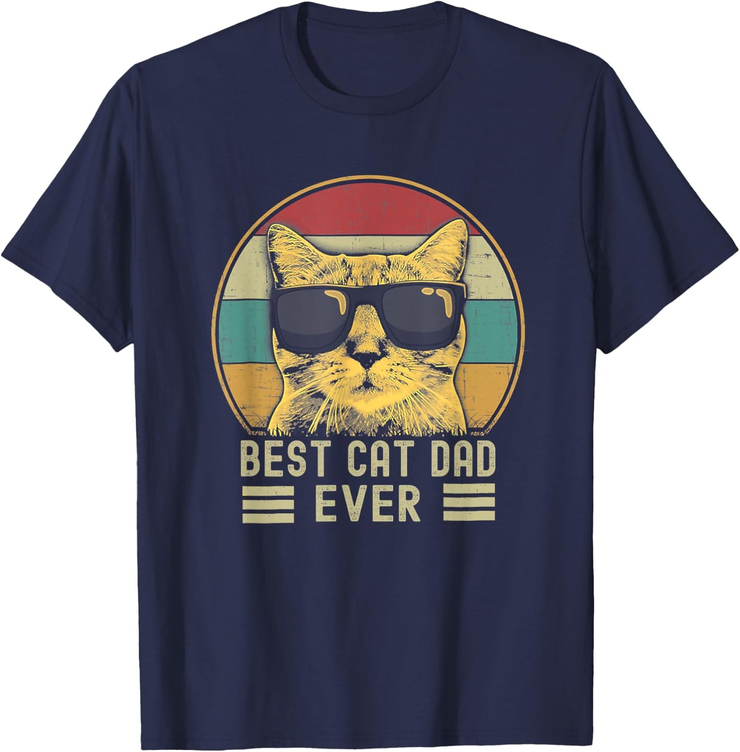 Best Cat Dad Ever Funny Retro Cat Dad Cat Father's Day T-Shirt - T-Shirt | Navy