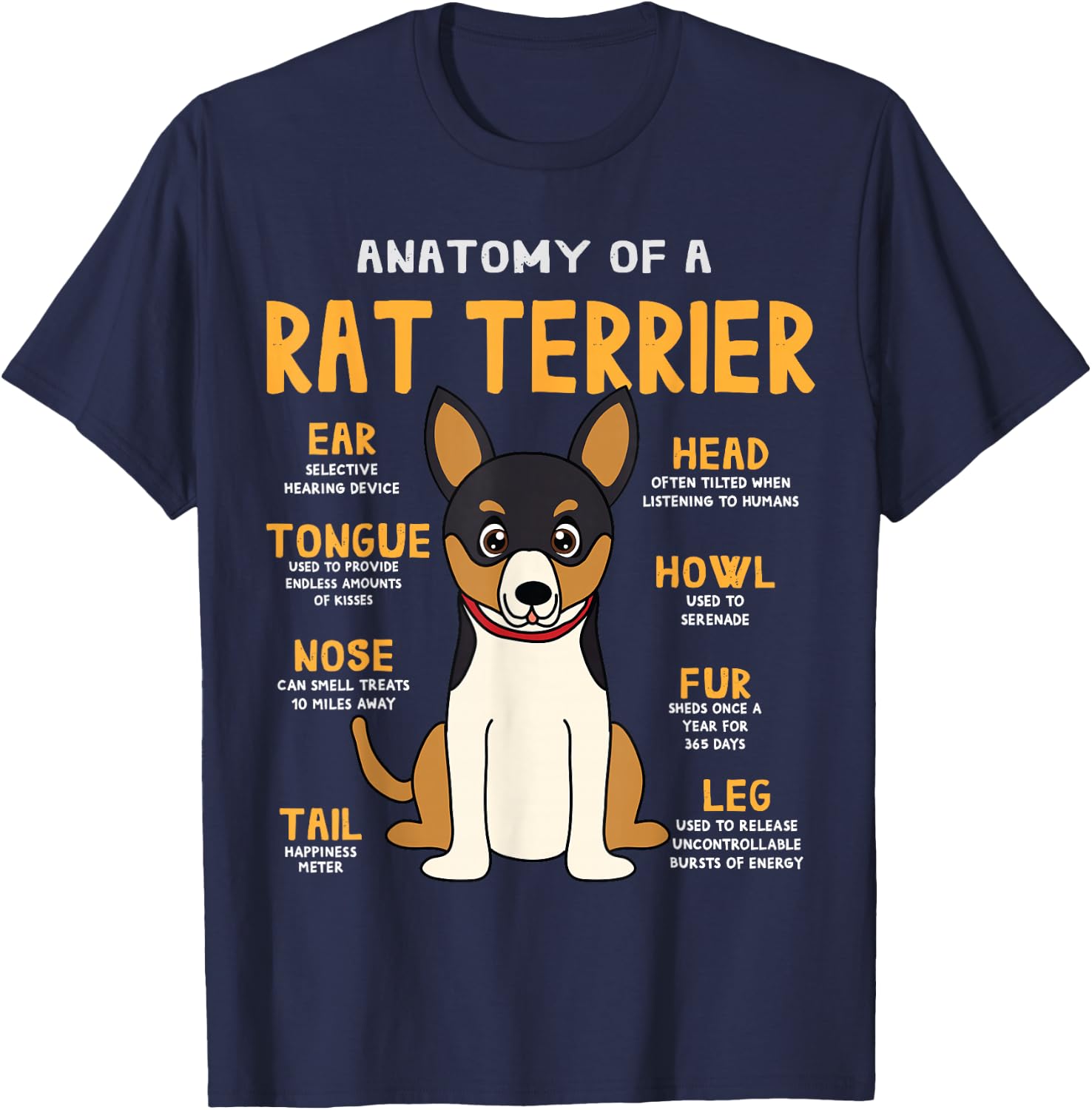 Rat Terrier Anatomy Funny Dog Mom Dad Gift T-Shirt - T-Shirt | Navy