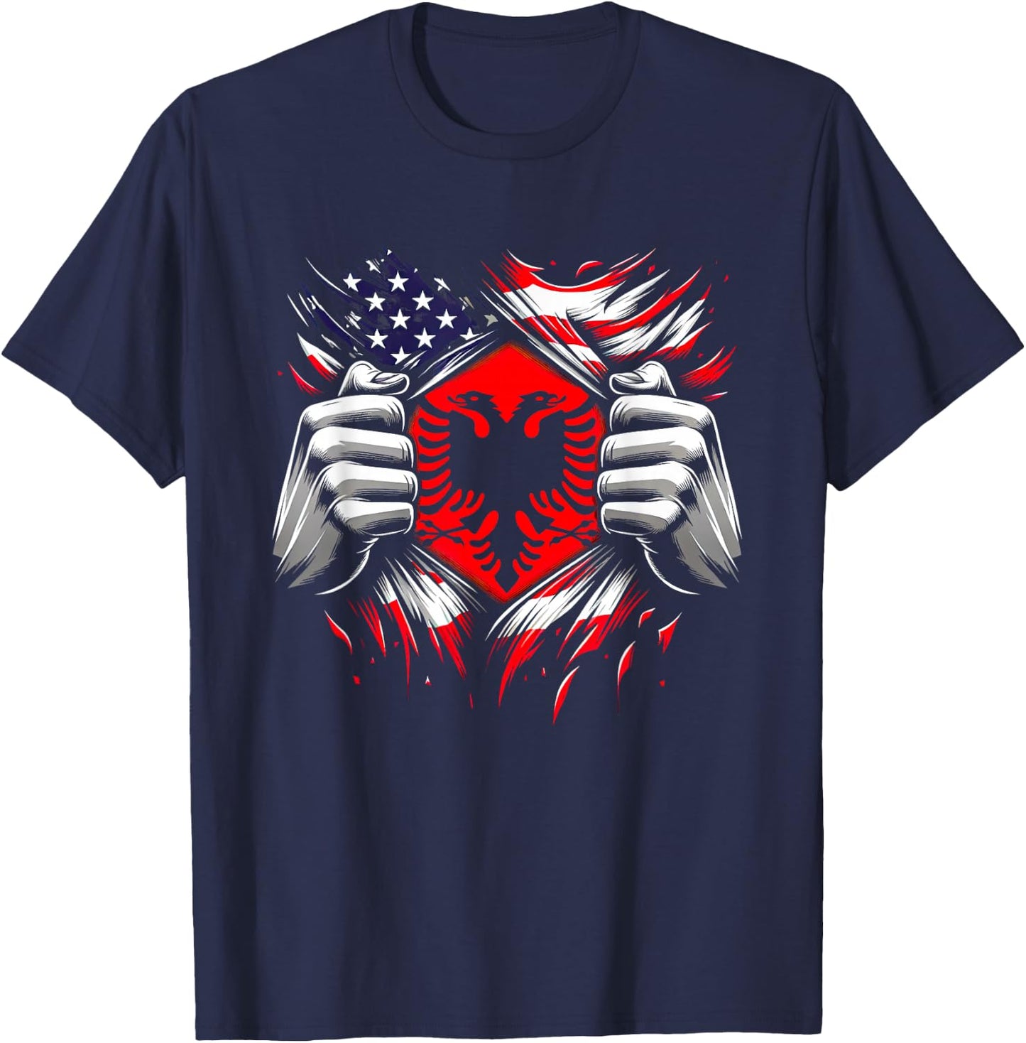 Skenderbeg Albania Inside and Kosovo flag proud Albanian T-Shirt - T-Shirt | Navy
