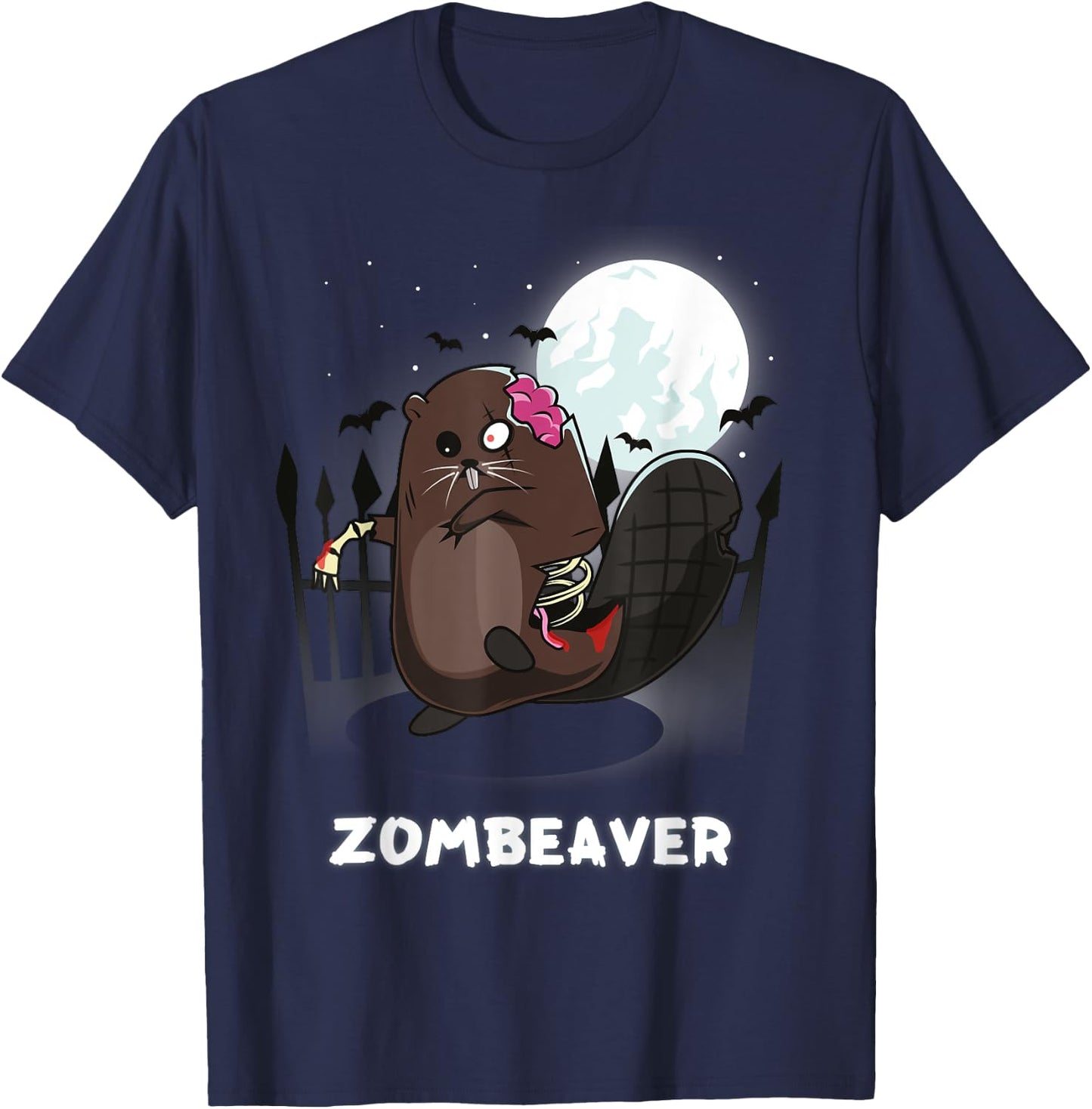 Beaver Lover Zombeaver Pun T-Shirt - T-Shirt | Navy