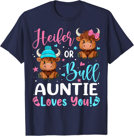 Bull or Heifer Auntie Loves You Highland Cow Lover T-Shirt - T-Shirt | Navy