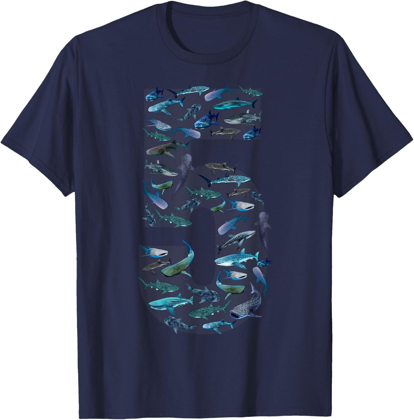 5th Birthday Boy Five-Year-Old Sea Ocean Fish Whale Shark T-Shirt - T-Shirt | Navy