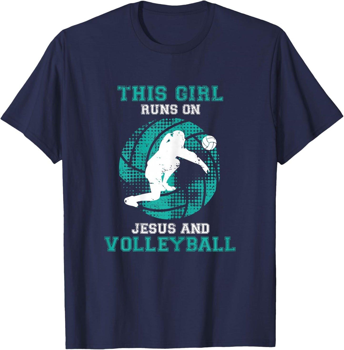 This Girl Runs On Jesus And Volleyball Shirt Teen Cute Gifts T-Shirt - T-Shirt | Navy