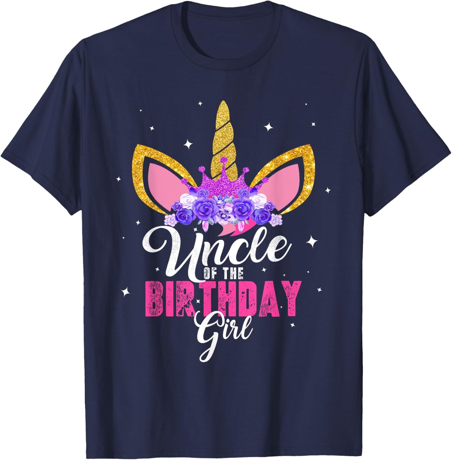 Uncle Of The Birthday Girl Unicorn Birthday Princess T-Shirt - T-Shirt | Navy