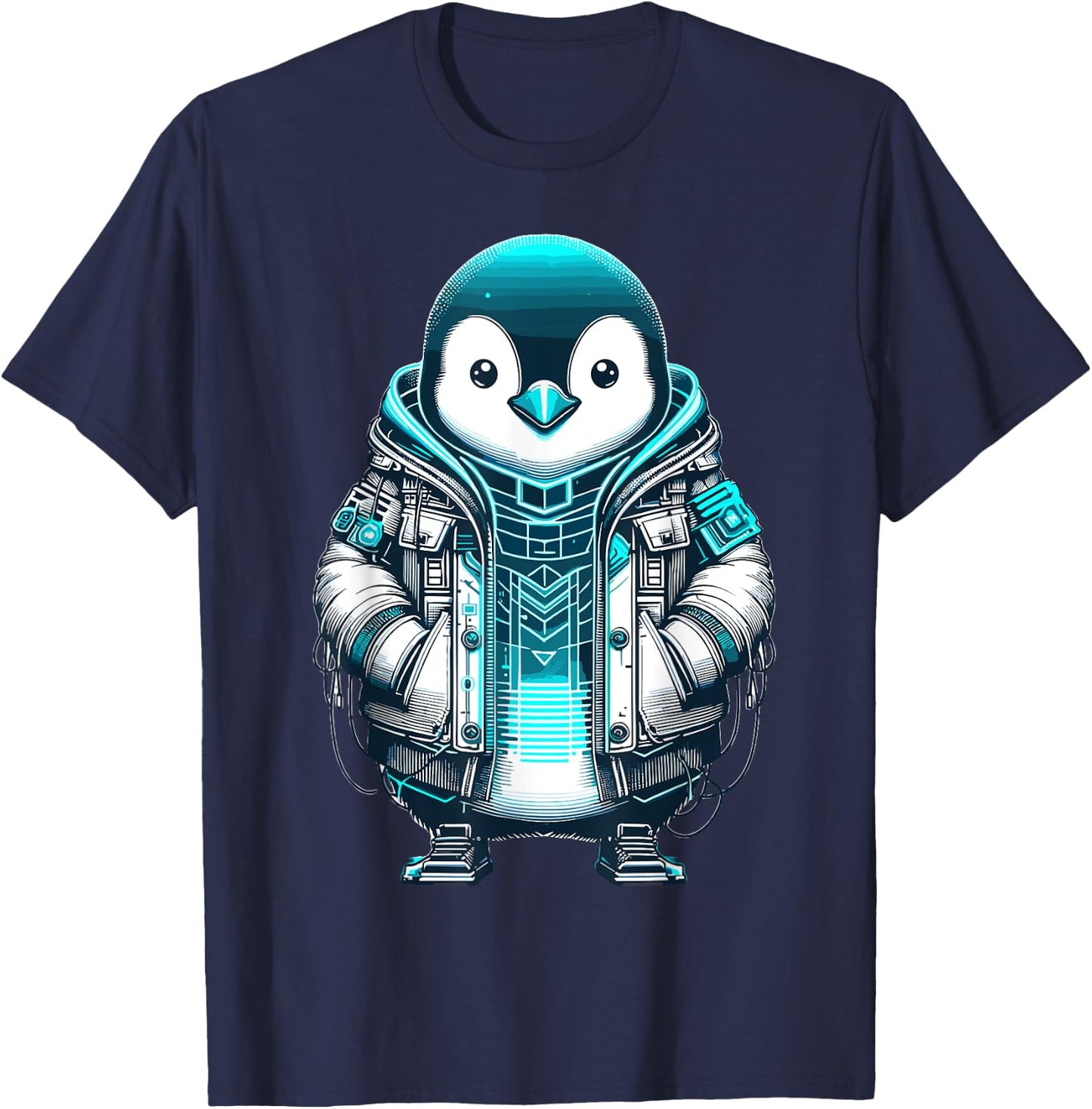 Cool Synthwave Cyberpunk Penguin Lover Futuristic Penguin T-Shirt - T-Shirt | Navy
