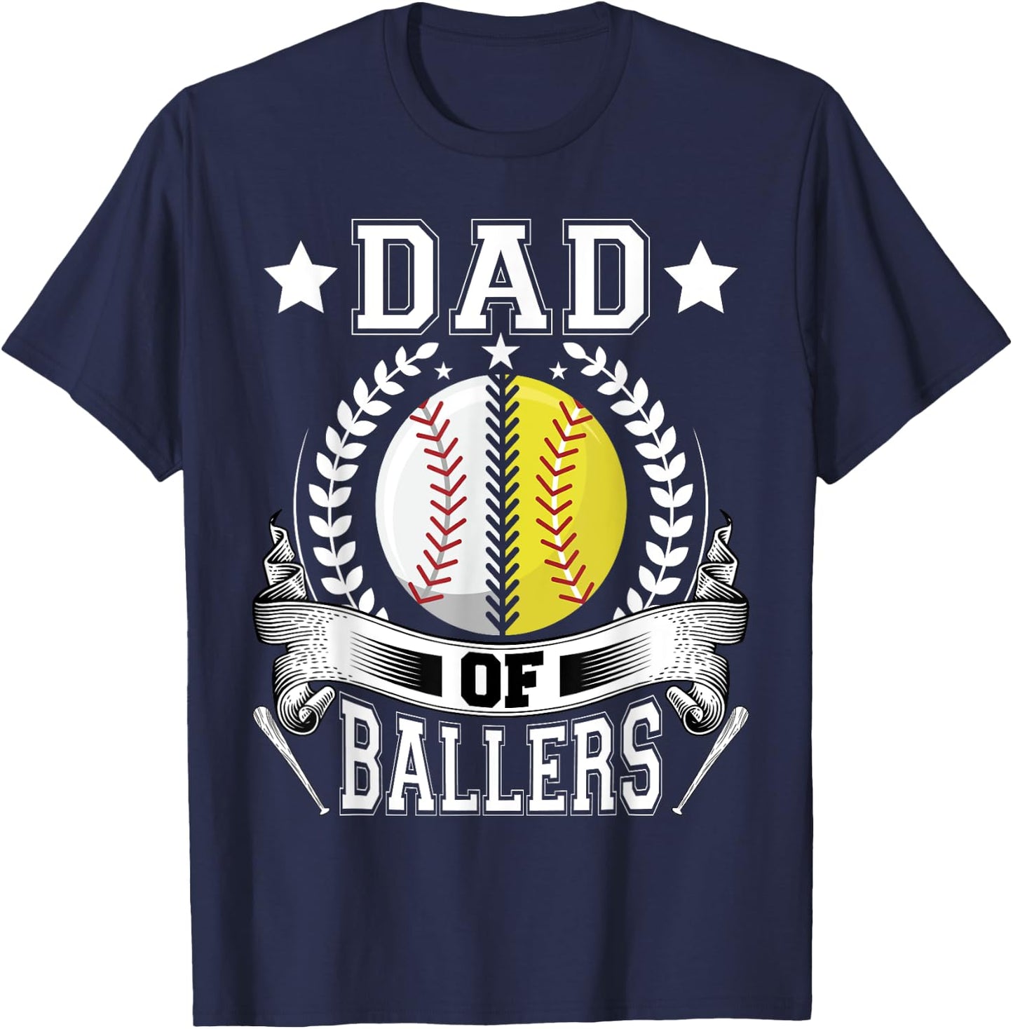 Dad of Ballers Funny Baseball Funny Dad Softball T-Shirt - T-Shirt | Navy