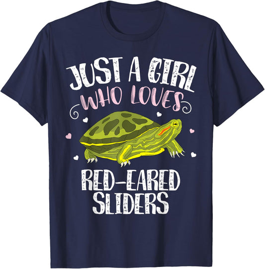 Just A Girl Who Loves Red-Eared Sliders Funny Slider Turtle T-Shirt - T-Shirt | Navy