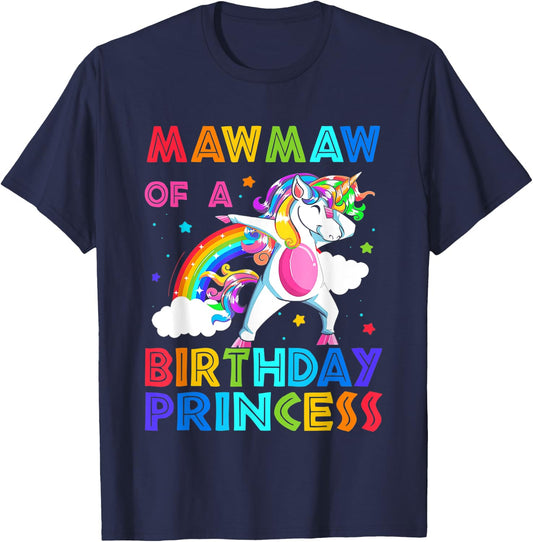 Mawmaw Of The Birthday Princess Unicorn Rainbow Gifts T-Shirt - T-Shirt | Navy