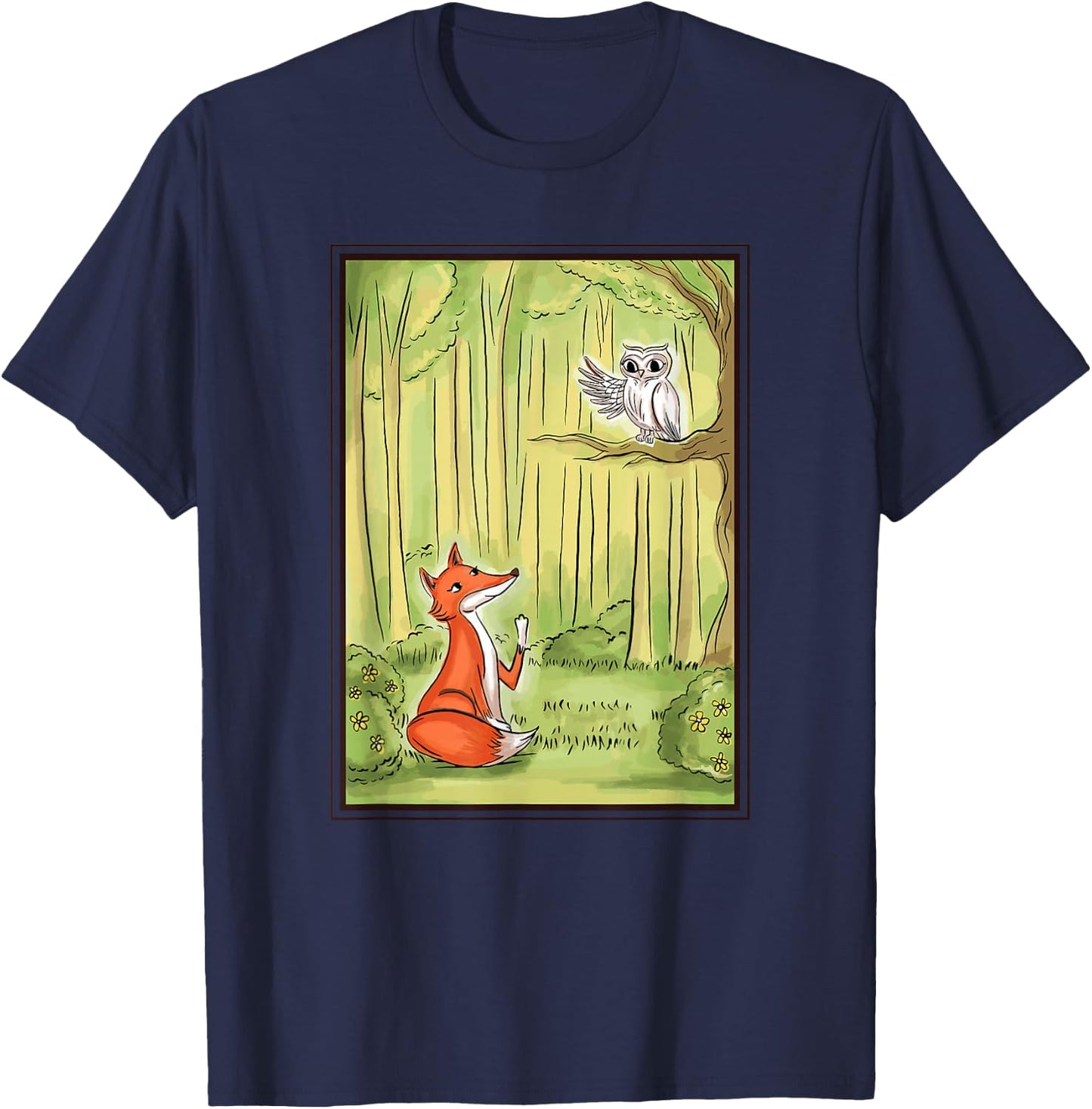 Fox And Owl Forest T-Shirt - T-Shirt | Navy
