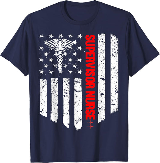 Supervisor Nurse American Flag RN Registered Nurse Gift Men T-Shirt - T-Shirt | Navy