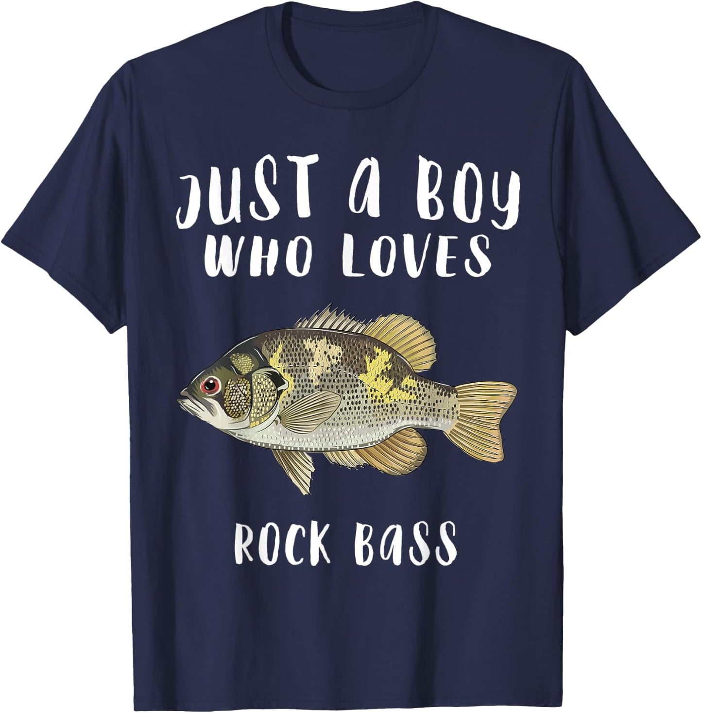 Just A Boy Who Loves Rock Bass Fish Lover T-Shirt - T-Shirt | Navy
