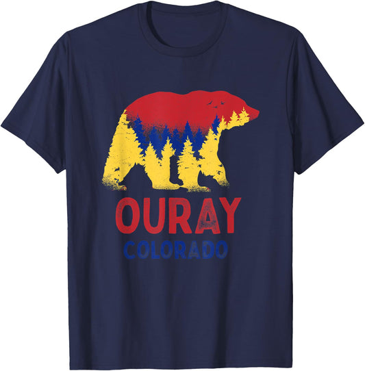 Ouray Colorado Rocky Mountains CO Black Mountain Bear T-Shirt - T-Shirt | Navy