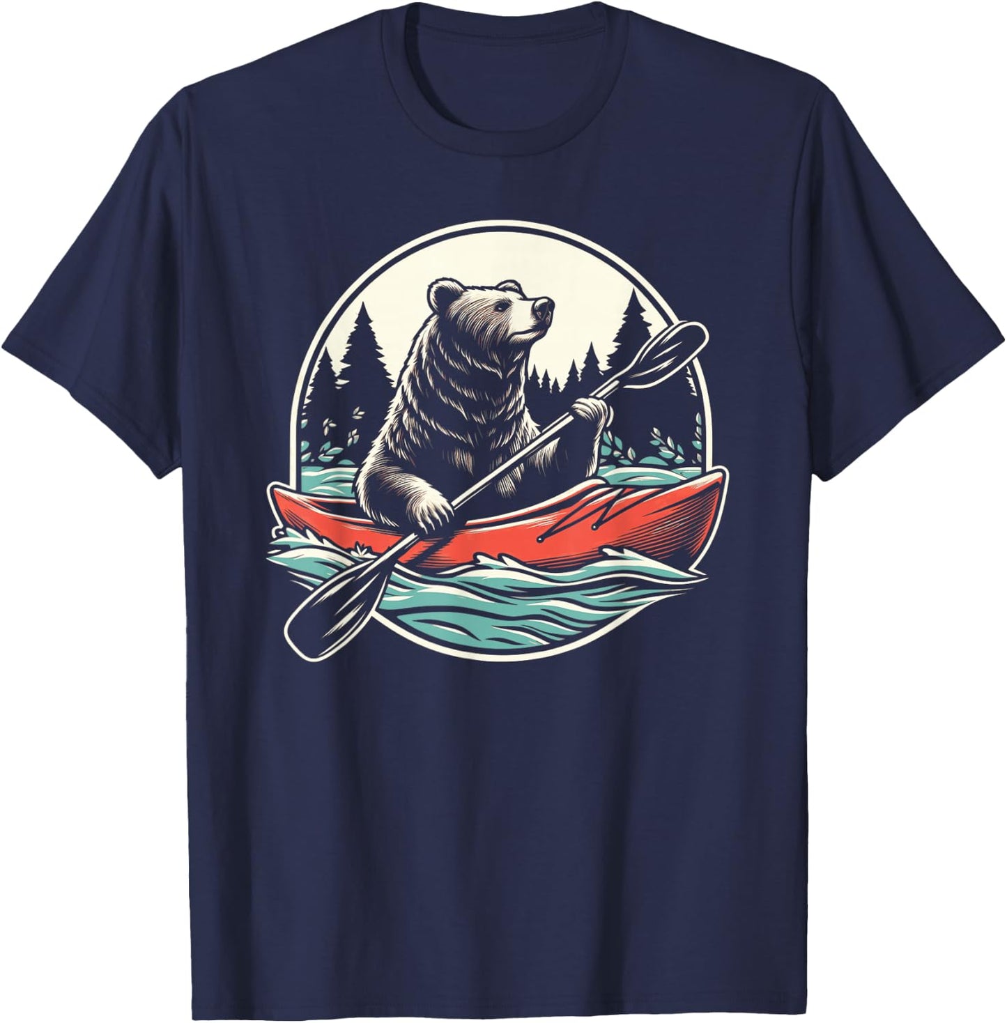 Bear With Kayak Kayaking Retro T-Shirt - T-Shirt | Navy