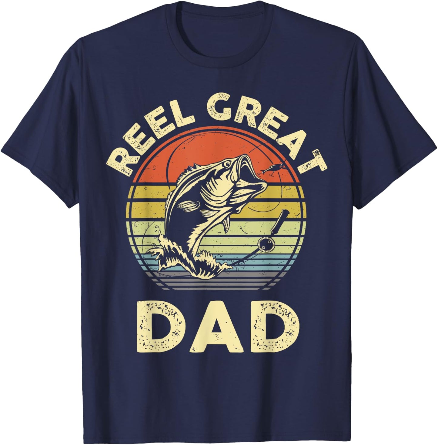 Reel Great Dad Shirt Cool Papa Grandpa Funny Bass Fish Dad T-Shirt - T-Shirt | Navy