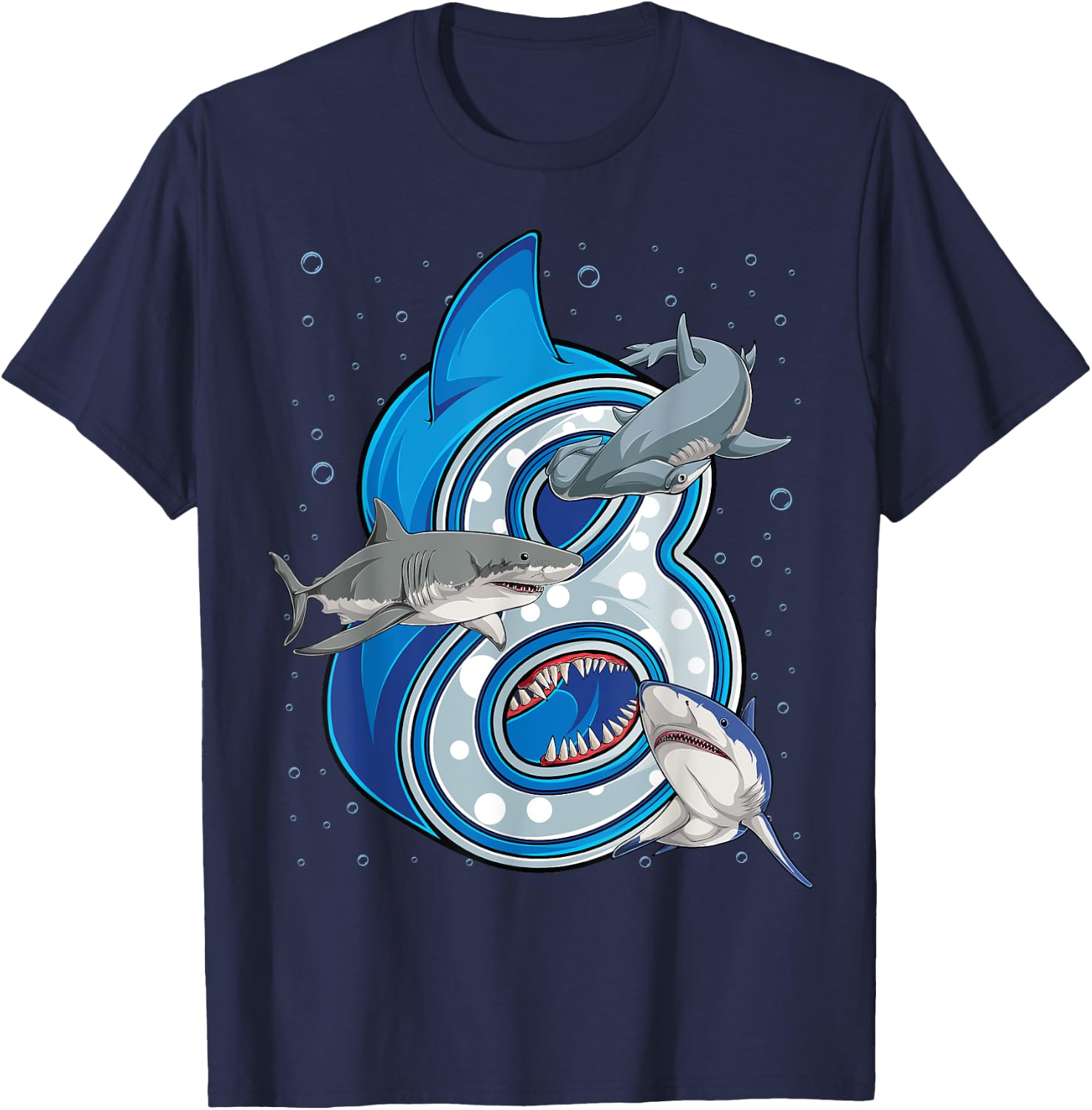 8th Birthday Boys Shark 8 years Old Ocean Shark B-day T-Shirt - T-Shirt | Navy