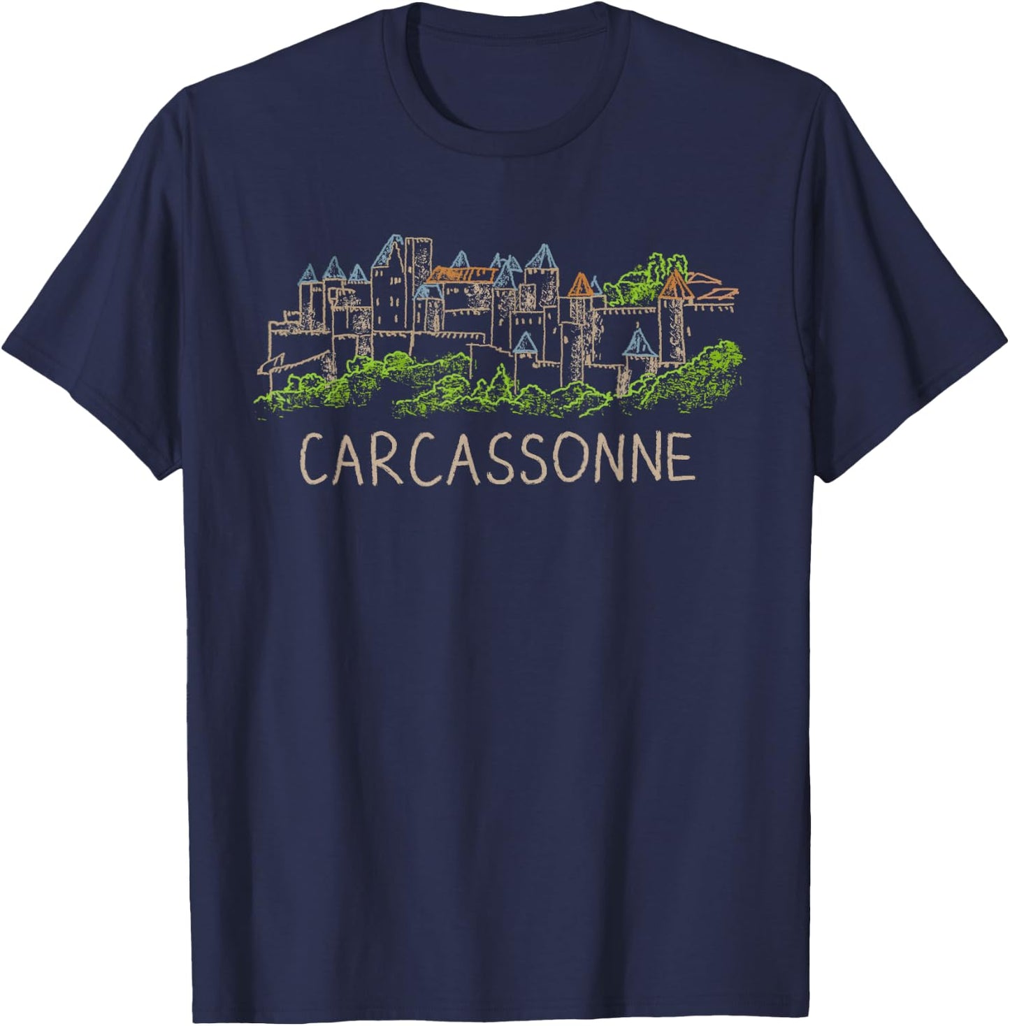Carcassonne France art gift Men Women T-Shirt - T-Shirt | Navy
