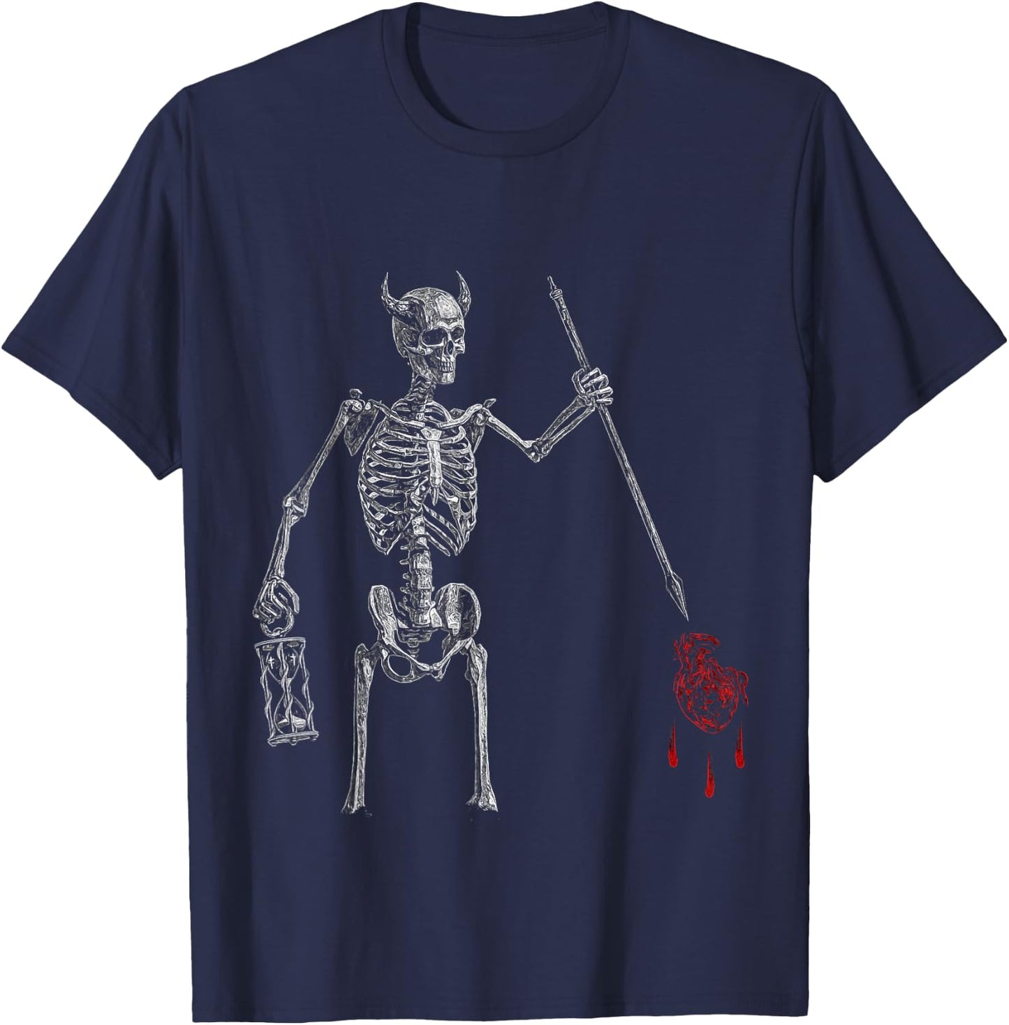 Blackbeard Pirate Skeleton Caribbean Battle Flag T-Shirt - T-Shirt | Navy