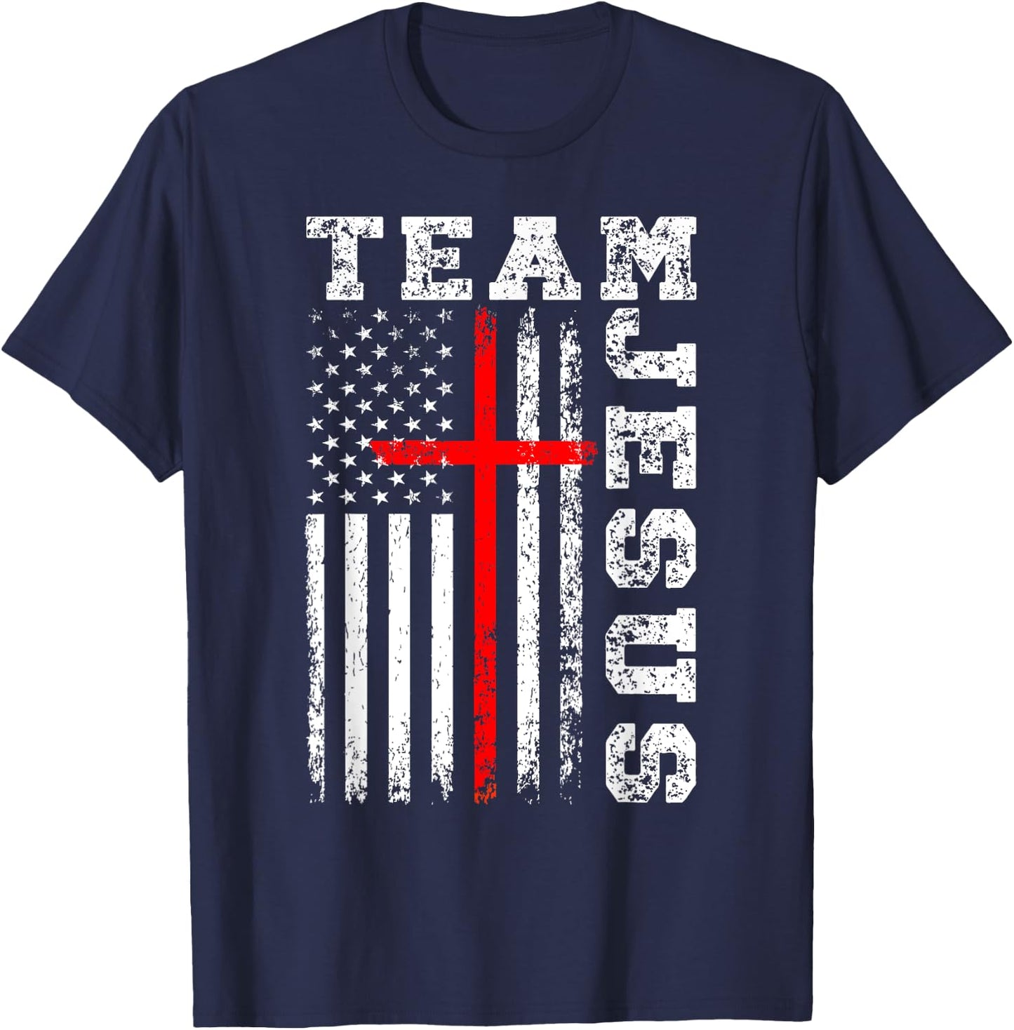 Team Jesus Cross And US Flag T-Shirt - T-Shirt | Navy
