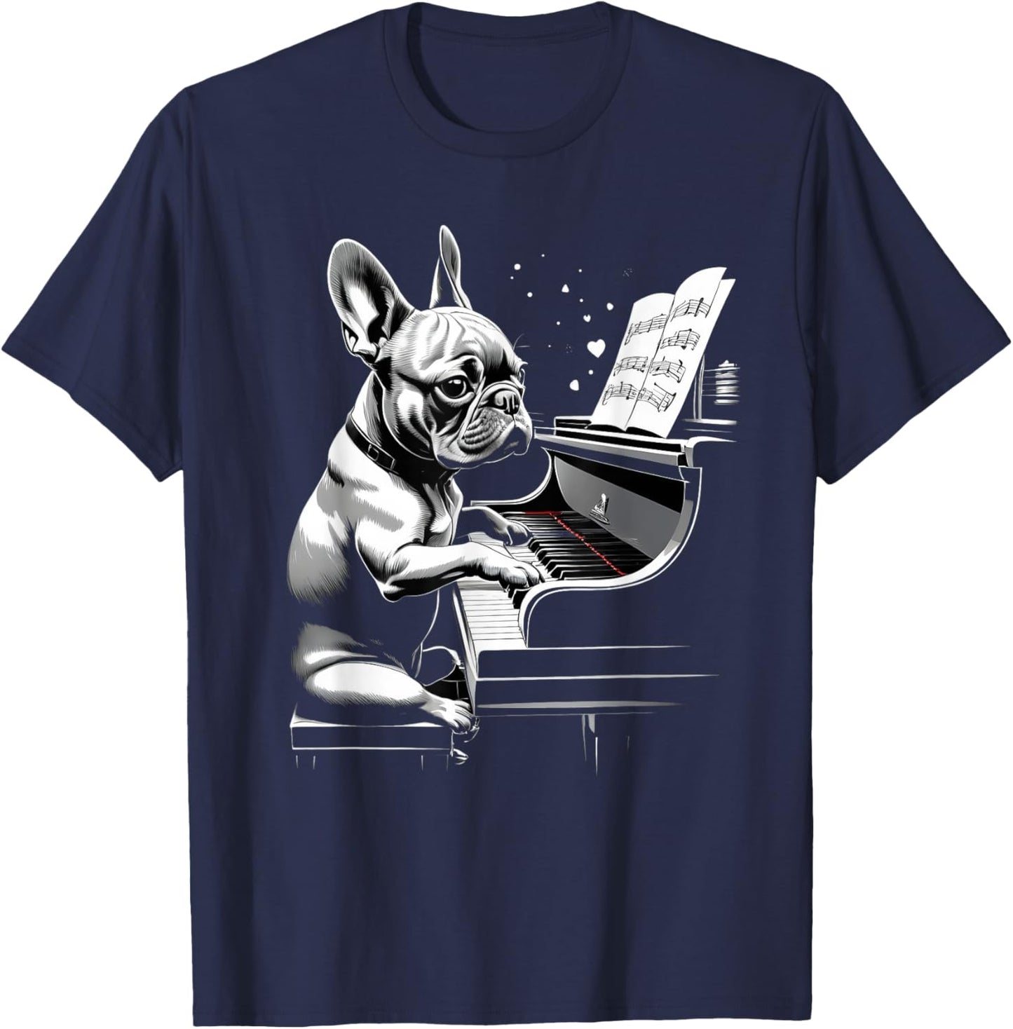 Cute French Bulldog Playing Piano Funny Dog and Piano Lover Men Women Kids T-Shirt - T-Shirt | Navy