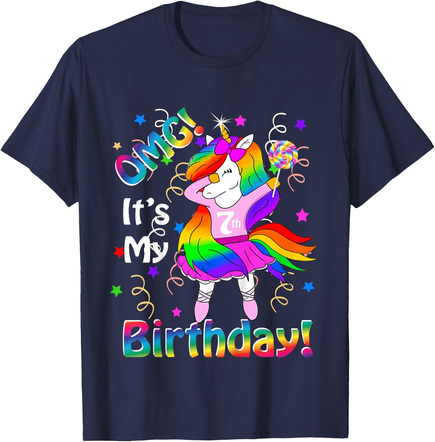 OMG It's My 7th Birthday Girls Unicorn (7 years old) outfit T-Shirt - T-Shirt | Navy