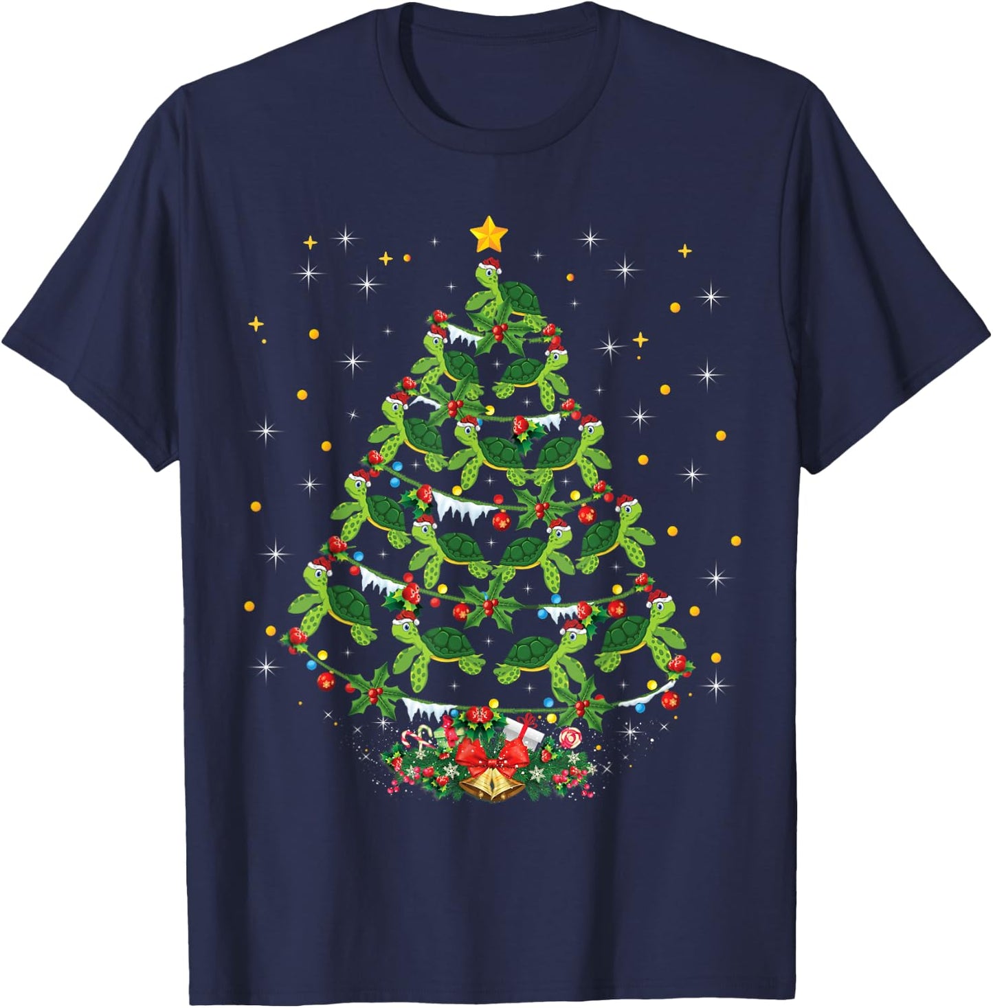Sea Turtles Lover Xmas Gift Sea Turtle Christmas Tree T-Shirt - T-Shirt | Navy
