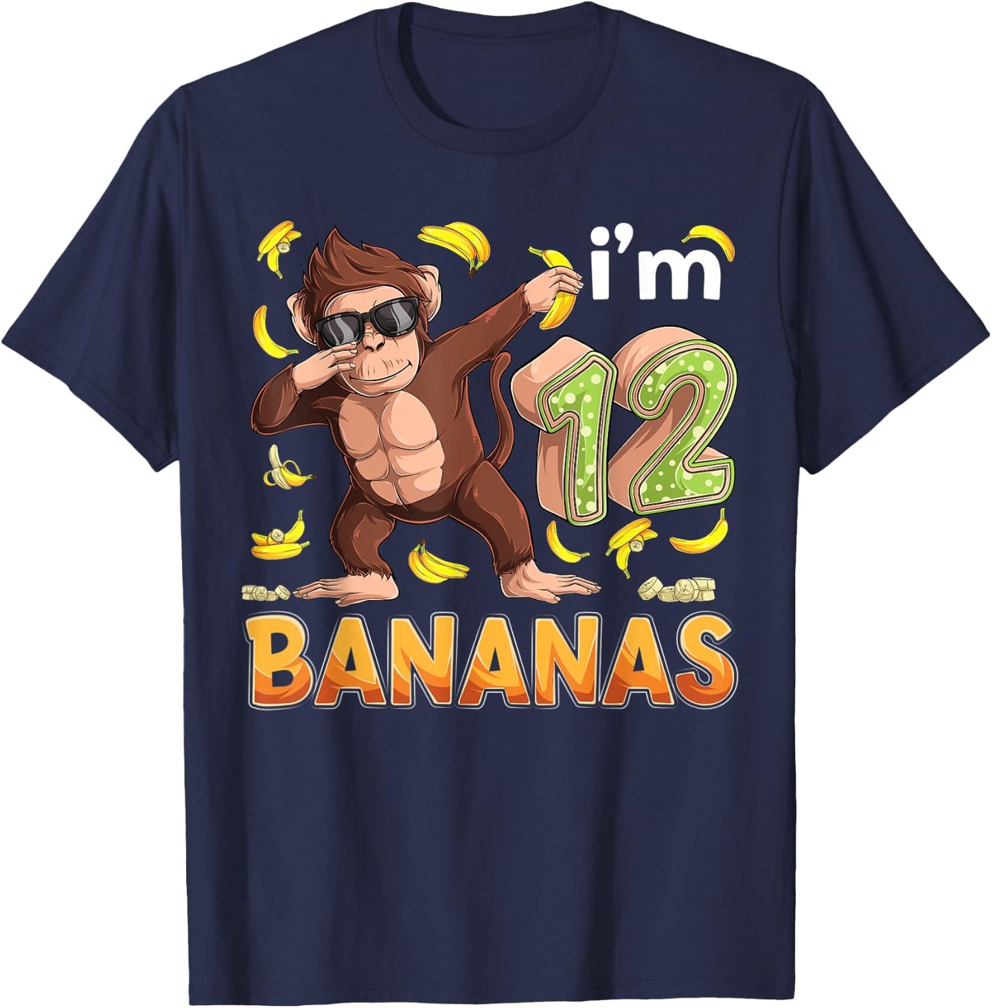 12 Year Old Monkey Birthday Safari Jungle Animal 12th B-day T-Shirt - T-Shirt | Navy