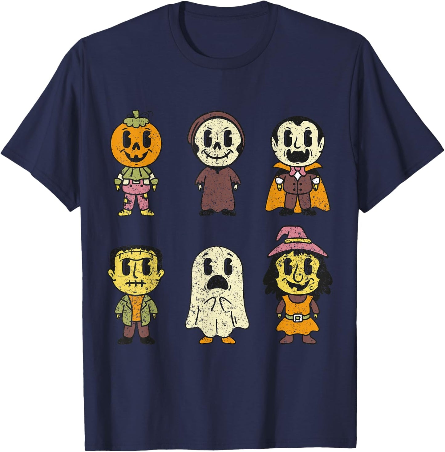 Vintage Halloween Pumpkin Witch Ghost Vampire Retro Gift T-Shirt - T-Shirt | Navy