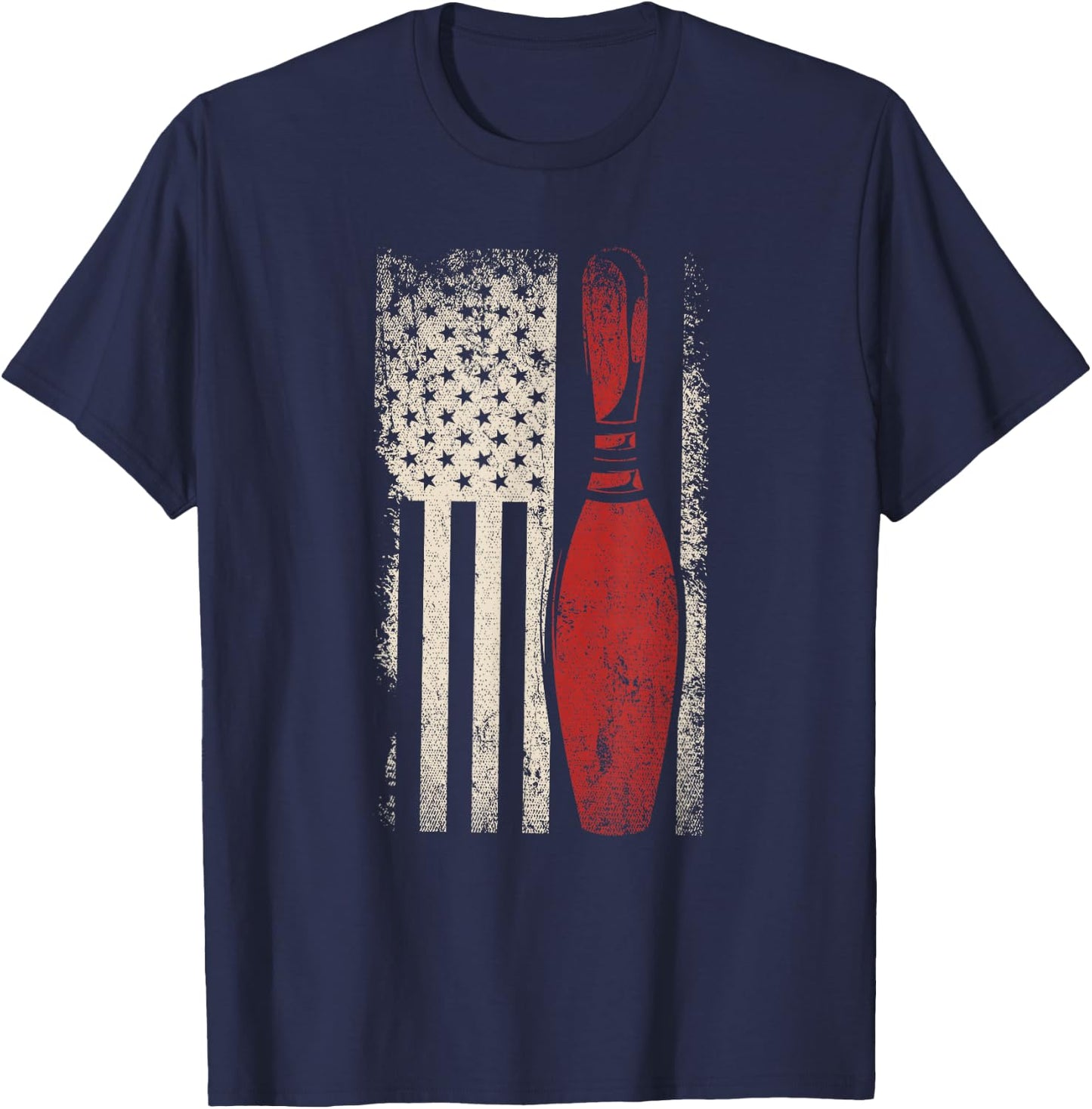 USA Flag Patriotic American Bowler Gift Bowling Pins Bowling Small T-Shirt - T-Shirt | Navy