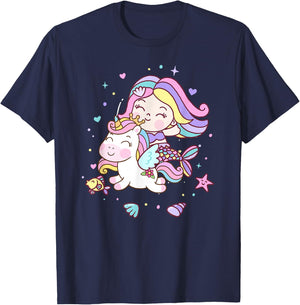 Unicorn kisses Mermaid wishes | Birthday Girl T-Shirt - T-Shirt | Navy