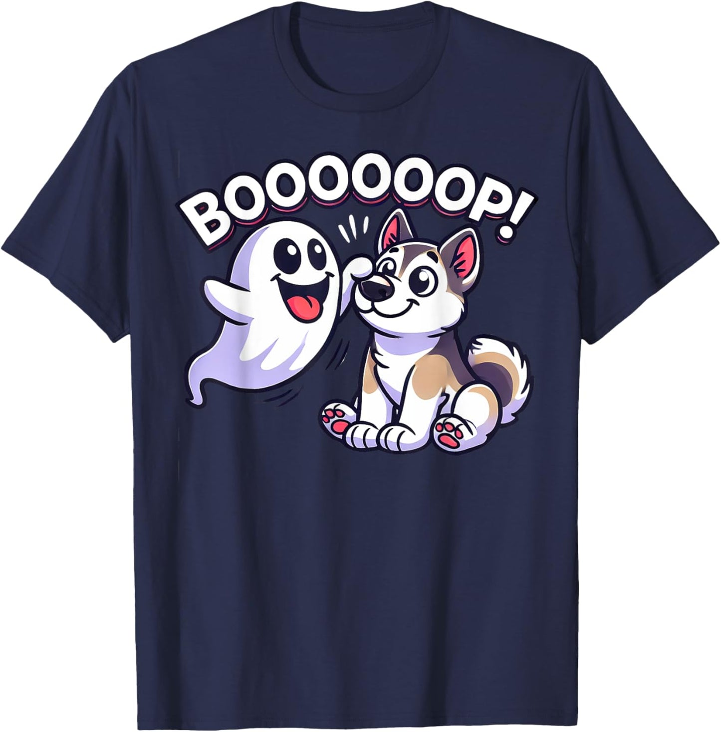Funny Halloween Ghost Husky Dog Boop Silly Puppy Humor T-Shirt - T-Shirt | Navy