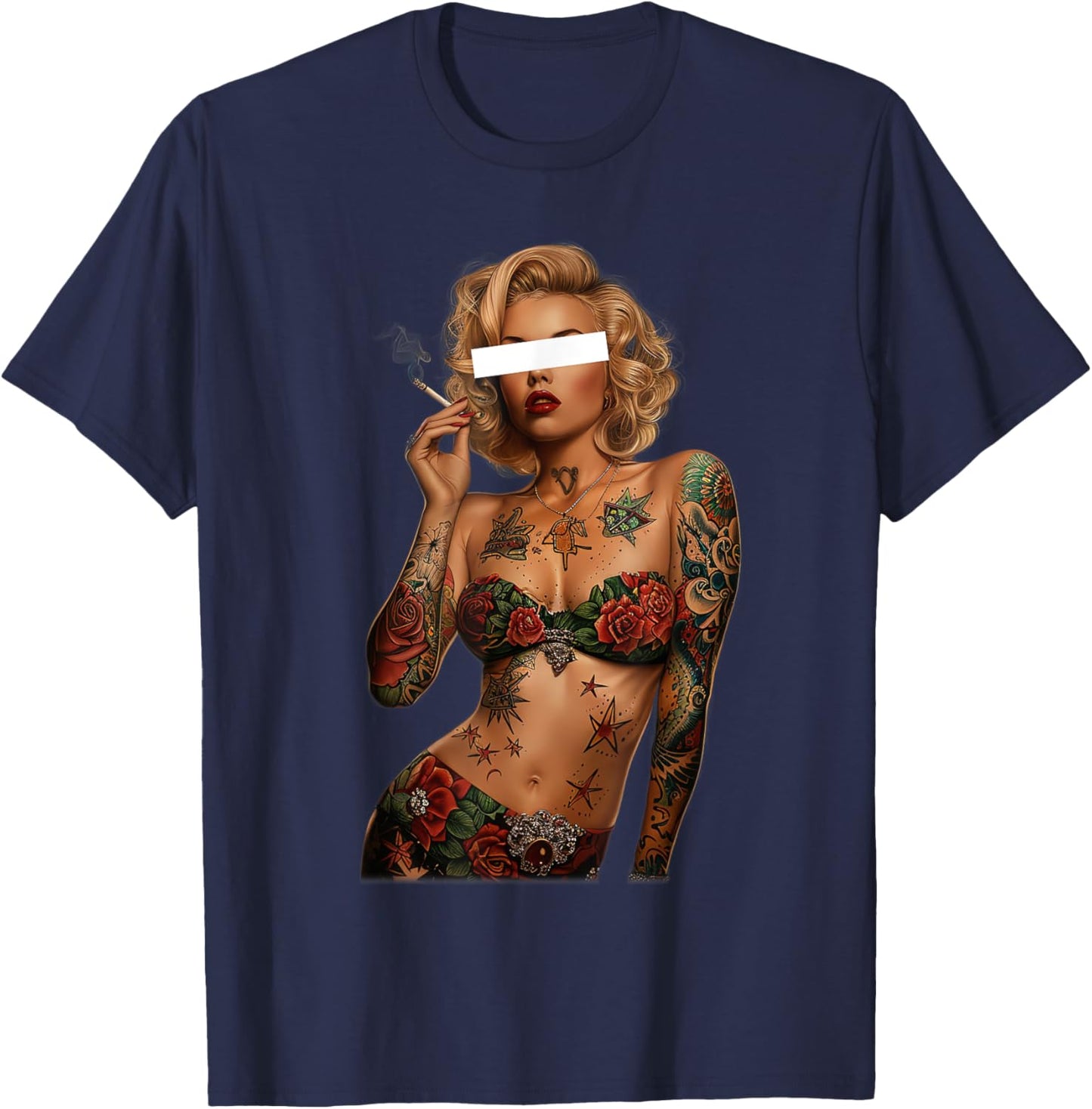 Retro Pinup Sexy Tattoo Girl T-Shirt - T-Shirt | Navy