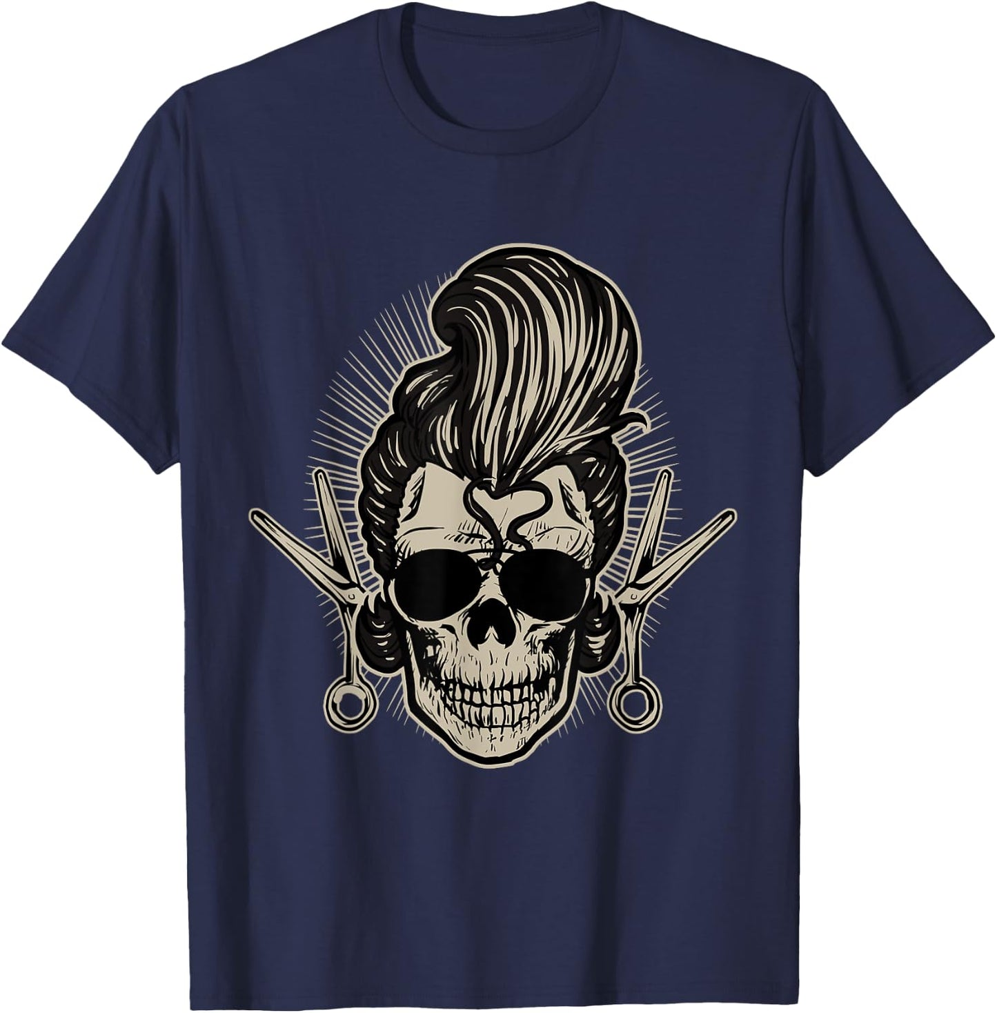 Rockabilly Skull Barber Scissors Biker Rock Music Pin Up T-Shirt - T-Shirt | Navy